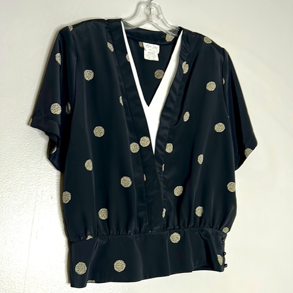 TanJay Vintage v neck shirt sleeve crop kimono top black size 10 full moon